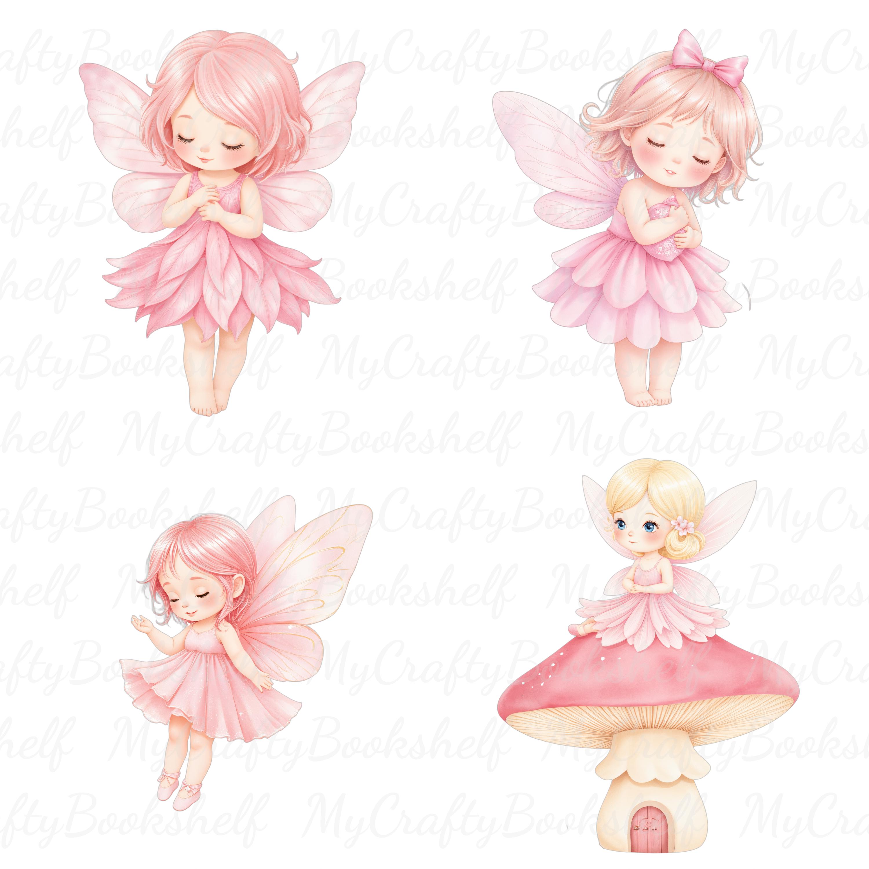 10 Pink Nursery Fairy Clipart, Cute Girl Fairies Clip Art PNG Kit, Baby ...