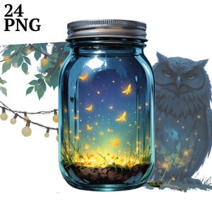 24 Vaga-lumes Clipart, Clip Art de Noite de Verão, Luzes Fantásticas PNG, Artesanato de Scrapbook Junk Journal, Download Digital para Uso Comercial