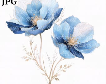 12 Abstrakte Blumen Clipart, Blumen drucken, druckbare Aquarell Clipart, hochwertige JPGs, digitaler Download, Papiermodell, Junk Journals
