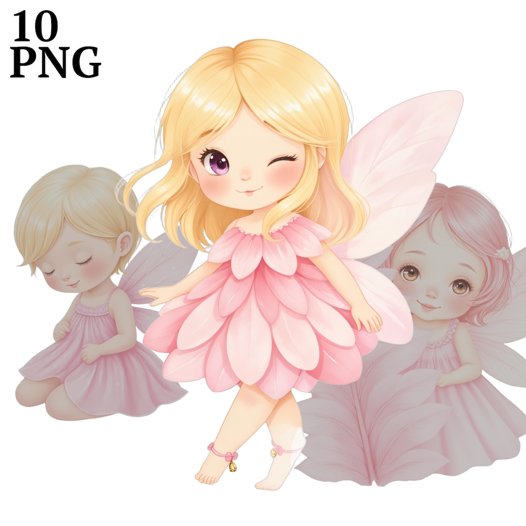 10 Pink Nursery Fairy Clipart, Cute Girl Fairies Clip Art PNG Kit, Baby ...