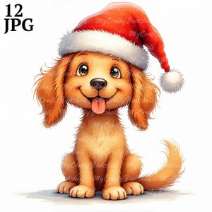 12 Christmas Dogs Clip Art Watercolor Clipart JPGs, Junk Journal, Scrapbook, Card Making, Digital Download Kit, Cartoon Funny Frazzled Puppy