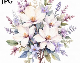 Watercolor Flower Clipart: Purple Floral Bouquet (Digital Download)