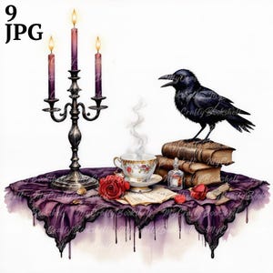 9 Victorian Midnight Tea Party, Clipart tazza da tè, Clipart acquerello stampabile, JPG di alta qualità, Download digitale, Carta artigianale, diario spazzatura