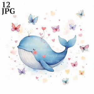 12 Fantasy Whale Schmetterlinge Clipart High Quality JPGs - Digital Craft, Clipart Pack, Journaling, Babyparty, Wandkunst, Instant Download
