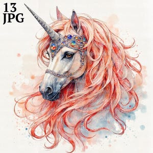 13 Gorgeous Unicorn Clipart, Golden Unicorn, Printable Watercolor clipart, High Quality JPG/JPG, Digital download, Paper craft junk journal