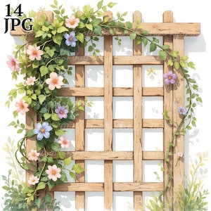 14 Gitter mit Blumenrebe, Clipart-Bundle, 14 hochwertige JPG, Craft Art, Kartenherstellung, Clip Art, digitales Papiermodell, Scrapbooking