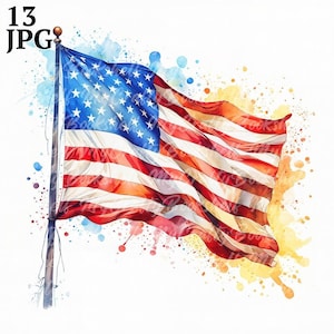 13 JPG USA Flag Clipart, Watercolor USA Flag, Printable Watercolor clipart, High Quality JPGs, Digital download, Paper craft, sublimation