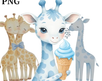 Clipart di giraffa blu: arte per la cameretta dei bambini, uso commerciale (download digitale)