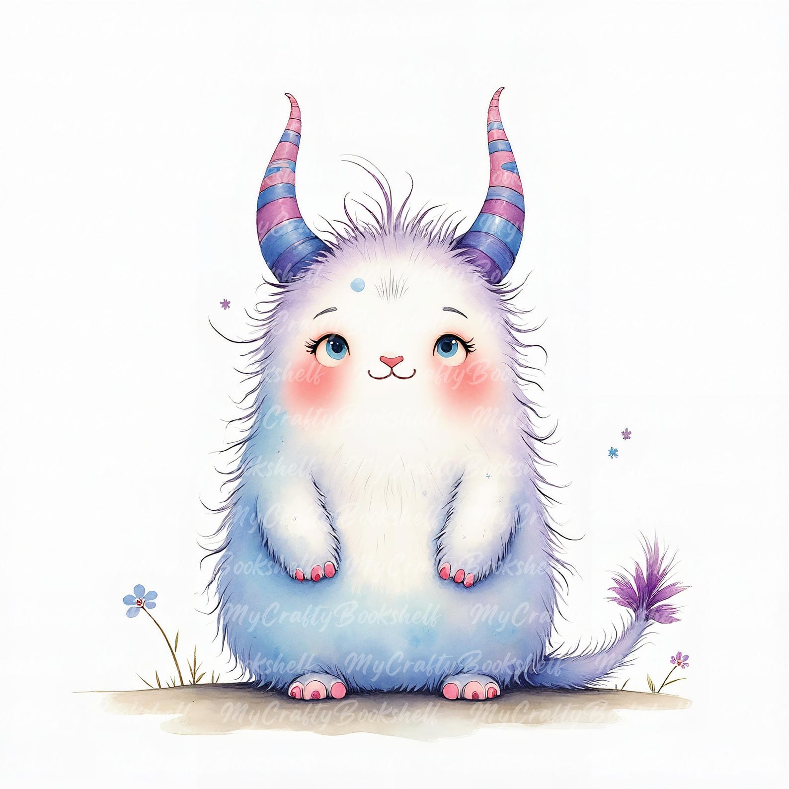 9 Watercolor Cute Cartoon Monsters Clipart Jpgs, Nursery, Home Decor ...