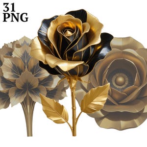 31 アールデコ調のクリップアート、幾何学模様のメタリックフラワーのクリップアート、金銀花柄のPNG、スクラップブック、ジャンクジャーナル、工芸品、デジタルダウンロード
