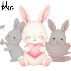 11 rosa Häschen Clipart, niedlichen Baby-Kaninchen-Clip-Art, Mädchen-Kinderzimmer PNG, kommerzielle Nutzung, digitaler Download, Scrapbook, Basteln