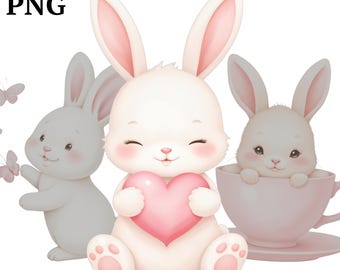 Pink Bunny Clipart: Baby Rabbit Nursery Art (Digital Download, PNG)