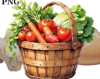 Farmers Market Clipart: Fresh Produce, Bread, Vegetables (PNG Digital Download)