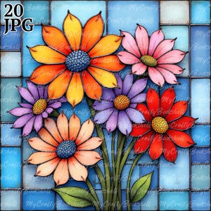 20 Wildflower Clip Art Bundle Watercolor JPGs Clip Art, Mosaic Style, for Junk Journal, Scrapbook, Crafts, Digital Download, Season Flowers