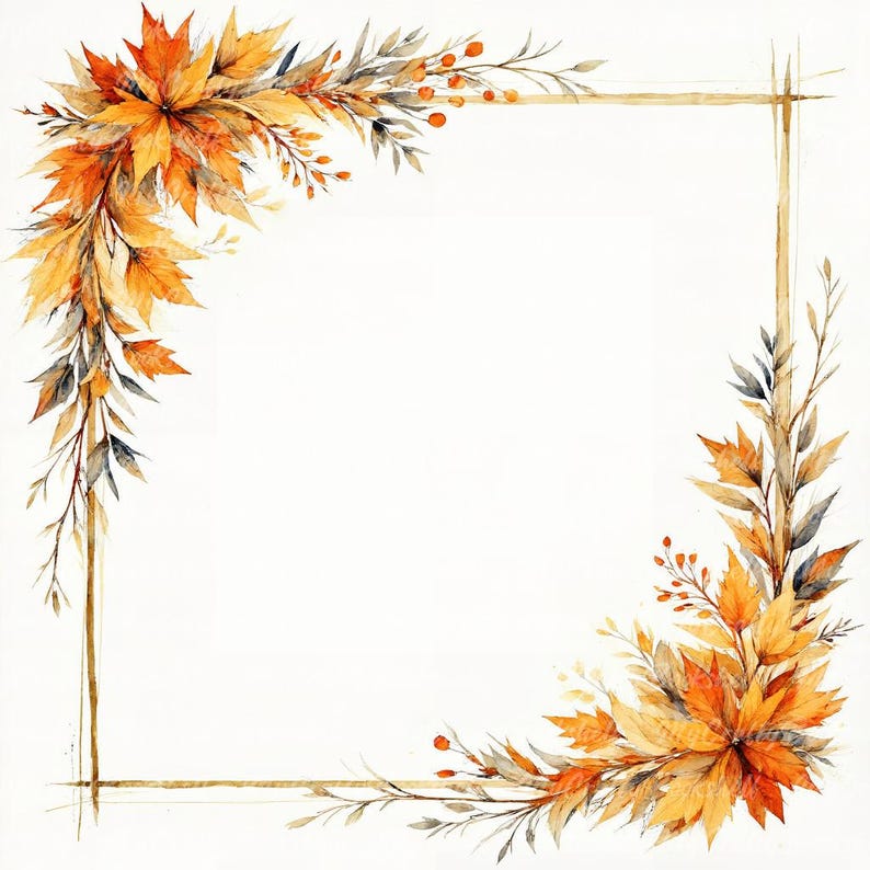 Autumn Leaves Watercolor Frame Clipart: Printable Fall Borders (digital ...
