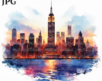 Watercolor New York City Wall Art Prints: Abstract Skyline (Digital Download)