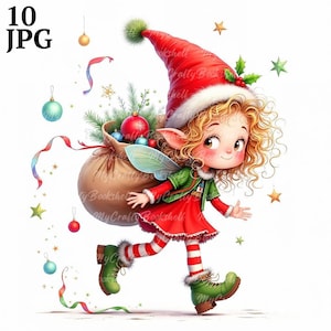 10 Quirky Christmas Fairy Clipart, Commercial Use, Whimsical Ephemera, Watercolor JPGs, Instant Download, Fantasy Junk Journal, Paper Craft