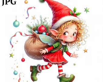 Christmas Fairy Clipart: Whimsical Watercolor PNGs (Commercial Use)