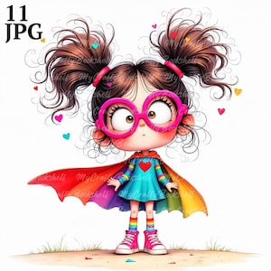 11 Quirky girl Clipart, Commercial Use, Whimsical Ephemera, Watercolor Clipart JPG Instant Download, Fantasy Junk Journal, Paper Craft