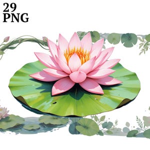 29 clipart de nenúfar, pacote de clipart PNG de lago com lírios, kit botânico floral para scrapbook, diário de recortes, artesanato, download digital, comercial...
