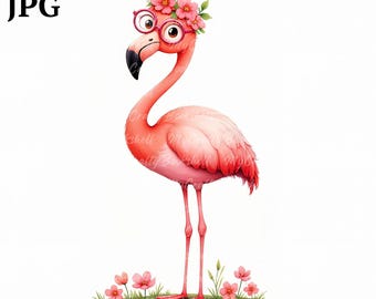 Whimsical Flamingo Clipart: Funny Watercolor PNGs (Digital Download)