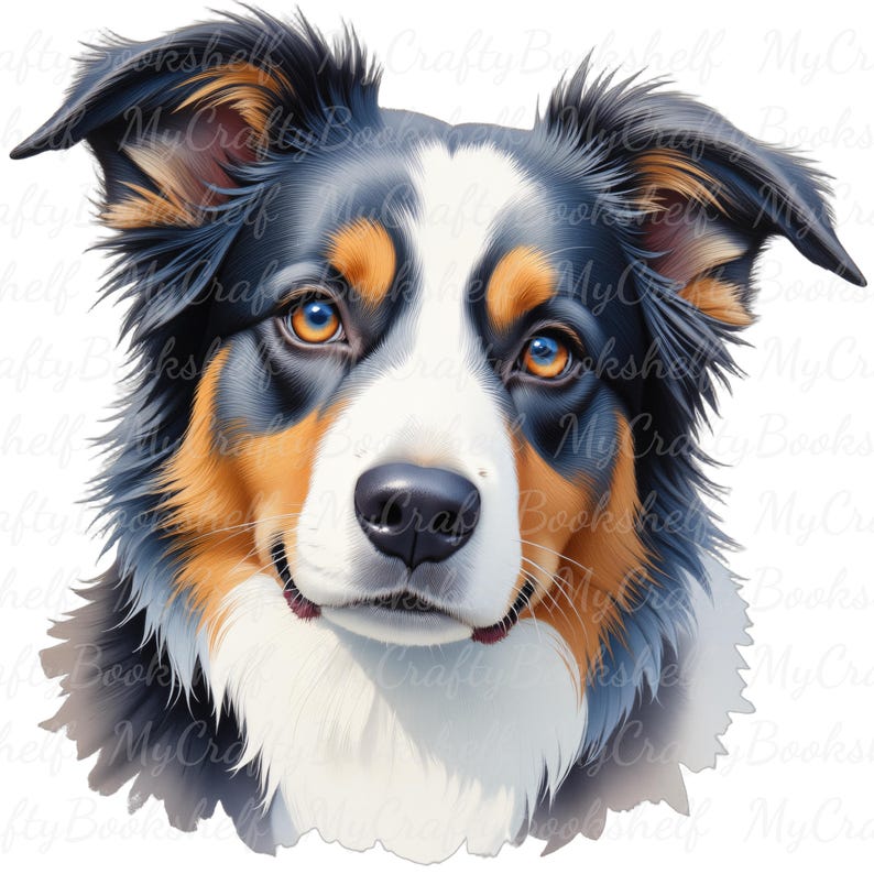Australian Shepherd Clipart: Realistic Aussie Dog PNG (digital Download ...