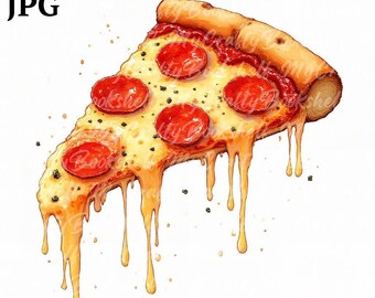 17 Pizza Clipart, Pizza Slice, Fast Food Clipart, Printable Watercolor clipart, High Quality JPG, Digital download, Paper craft