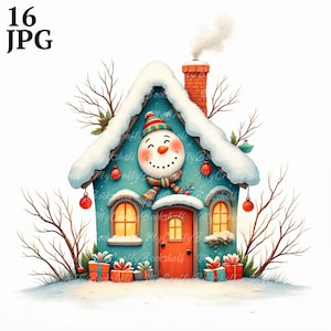 16 Christmas Shop Clip Art Wysoka rozdzielczość Akwarela JPG Dziennik śmieciowy, Scrapbooking, Tworzenie kartek, Pobierz cyfrowy kamper, Fantazja, Kapryśny