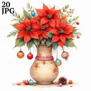 20 Clipart di stelle di Natale ad alta risoluzione in formato JPG ad acquerello, per il diario spazzatura, scrapbooking, creazione di biglietti, kit di download digitale, arte murale natalizia