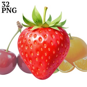 32 imágenes prediseñadas de frutas de verano PNG, imágenes prediseñadas de frutas tropicales para álbumes de recortes, revistas, manualidades, uso comercial, descarga digital