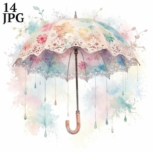 14 cliparts parapluies colorés, clipart parapluie, clipart aquarelle imprimable, JPG de haute qualité, téléchargement numérique, créations en papier, journal indésirable
