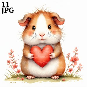 Pacote de 11 clipart de porquinho-da-índia do Dia dos Namorados, diário de lixo, planejador digital, imagens de colagem, sublimação de dia dos namorados, clipart de dia dos namorados