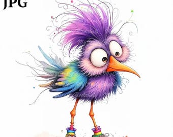 Whimsical Birds Watercolor Clipart: Funny PNG Images (Digital Download)