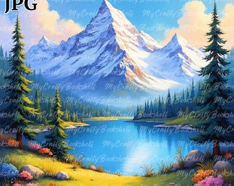 Watercolor Mountain Landscape Clipart Bundle (PNG Digital Download)