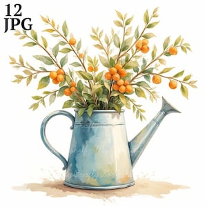 12 Floral Watering Can Clipart, Water Can, Printable Watercolor clipart, High Quality JPGs, Digital download, Paper craft, junk journals