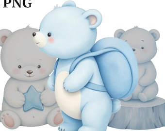 Blauer Baby Bär Clipart: Kinderzimmer Illustration, Scrapbook Grafik (digitaler Download)