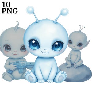 10 Blue Baby Alien Clipart, Cute Alien Clip Art, Nursery Alien PNG, Commercial Use, Digital Download, Scrapbooking, Junk Journaling, Crafts