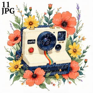 11 Vintage Floral Camera Clipart, Photo camera, Printable Watercolor clipart, High Quality JPG, Digital download, Paper craft, junk journals