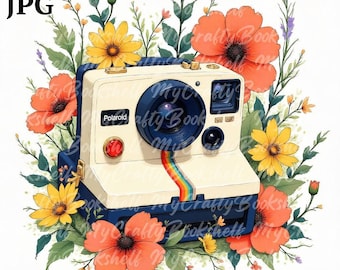 Vintage Floral Camera Clipart: Watercolor PNG, Junk Journal (Digital Download)