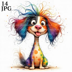 14 Frazzled dog Clip Art High Res Watercolor Puppy JPGs for Junk Journaling, Scrapbooking, Card Making, Digital Download, Fantasy, Whimsical