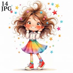 14 Quirky Starry Girl Clip Art, Clipart acquerello JPG, Junk Journaling, Scrapbook, Creazione di biglietti, Download digitale, Fantasy, Ragazza stravagante