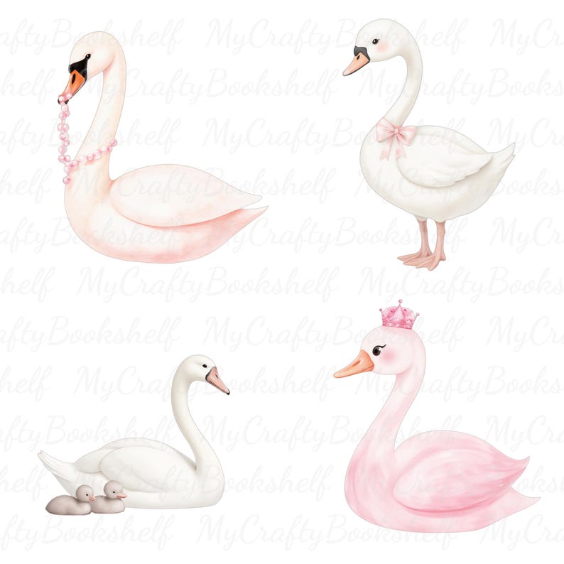 Pink Swan Clipart Set: Nursery Art, Baby Shower PNG (digital Download ...