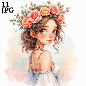 11 Style bohème fille clipart, clipart aquarelle JPG, journal indésirable, scrapbooking, fabrication de cartes, téléchargement numérique, fantaisie, fille lunatique