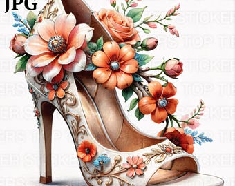 Clipart floral chaussures à talons hauts : chaussures de bal aquarelle (téléchargement numérique)