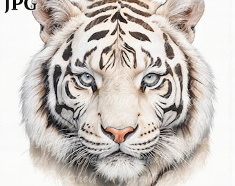 White Tiger Watercolor Clipart: High-Resolution PNGs (Digital Download)