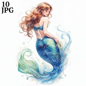 10 Mermaid Clipart, Mermaid style Fashion, Printable Watercolor clipart, High Quality JPGs, Digital download, Paper craft, junk journals