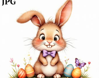 Clipart aquarel paashaas: grillig konijn, png (digitale download)