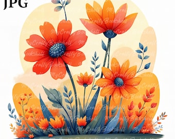 Watercolor Wildflower Clipart: Whimsical Colorful Floral PNG (Digital Download)