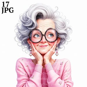 Clipart original de jeune fille pour toujours, 17 JPG, usage commercial, éphémères fantaisistes, clipart vieille dame aquarelle, téléchargement immédiat, créations en papier
