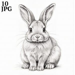 10 Clipart di conigli in bianco e nero, Clipart di arte lineare, Clipart di acquerelli stampabili, JPG di alta qualità, Download digitale, Carta artigianale, diario spazzatura